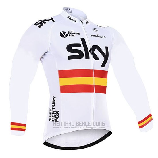 2017 Fahrradbekleidung Sky Champion Spanien Wei Trikot Langarm und Tragerhose - zum Schließen ins Bild klicken